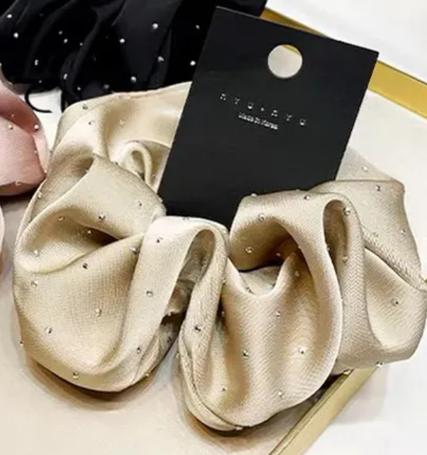 Hair Rubber Bands Women Fashion Silk Scrunchie With Rhinestones Elastic Satin Hair Band Girls Big Hair Tie Balck Crunchy For Hair Accessories 231208