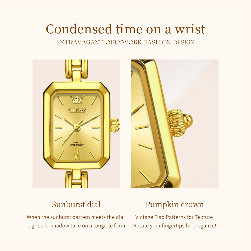 OLEVS Designer Women's Watches Small Gold Square Fashionable Quartz Watches Waterproof Luminous Women's Watches Luxury Watches Free Delivery