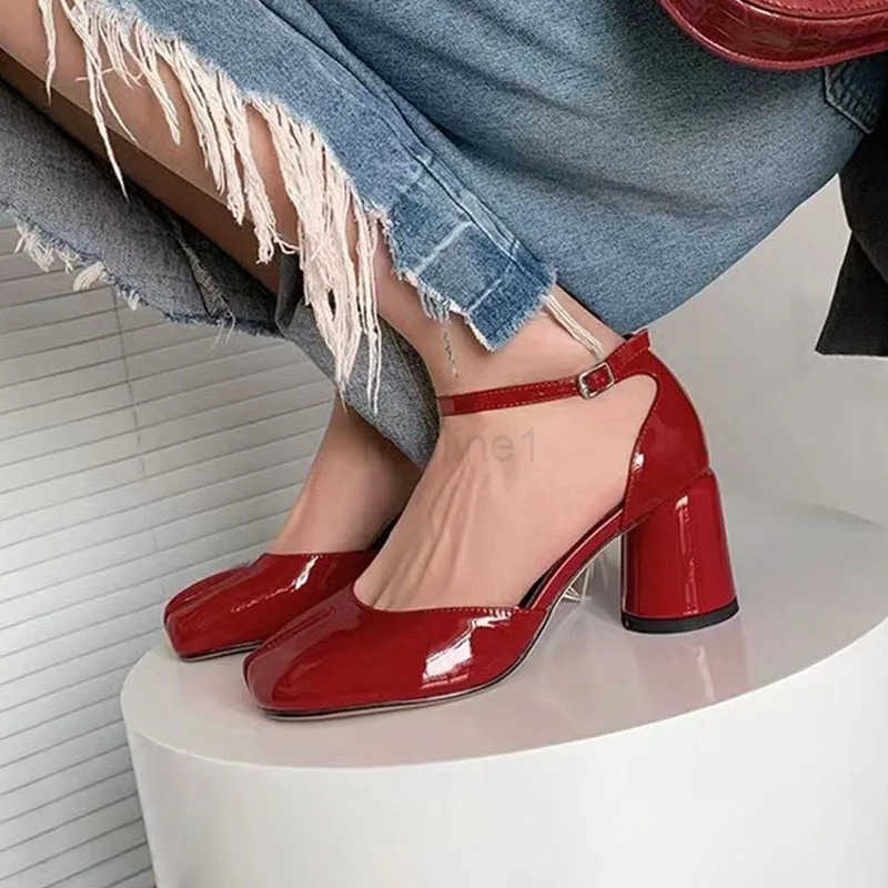 Red patent leather sliding toe shoes luxury brand designer Tabi shoes elegant high H Fem Fion party dress text pump Z250420