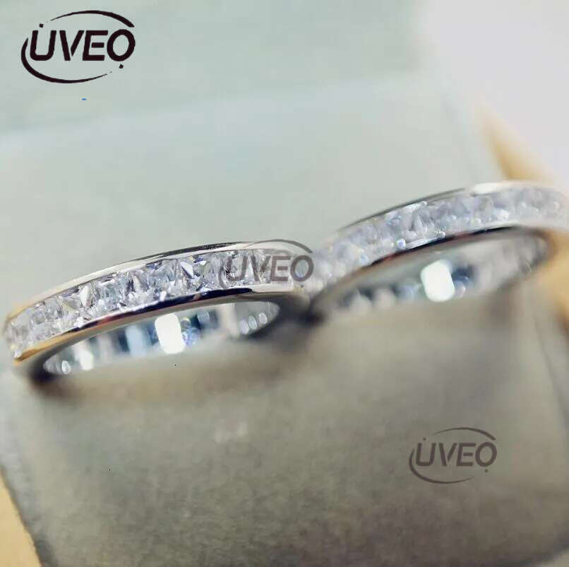 Full Princess Cut Moissanite Dia Elegant Wedding Rings Dee Jewelry Real 100% Sterg Sier Party Eternity Women Engagement Band Ring Gift Size 4-10
