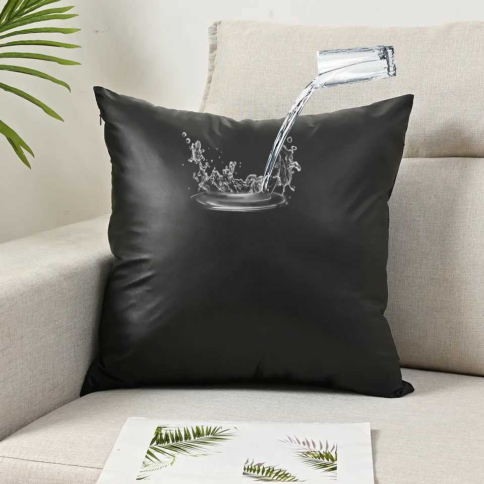 Pillow Case 1pc solid color elastic PU waterproof case sofa office lumbar support cover without core C251120