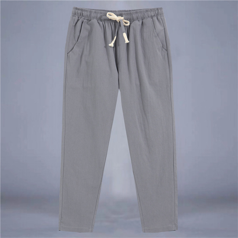 Summer Mens Thin Casual Linen Pants Trendy Youth Loose Fashion Solid Color Cotton and Hemp Haren Nine Part Pants 201031