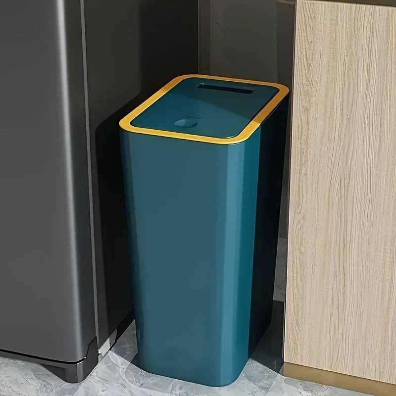 Odor Proof Trash Can with One-Touch Modern Design Durable Plastic Bathroom Kitchen Bin Space Saving Leakproof C251120