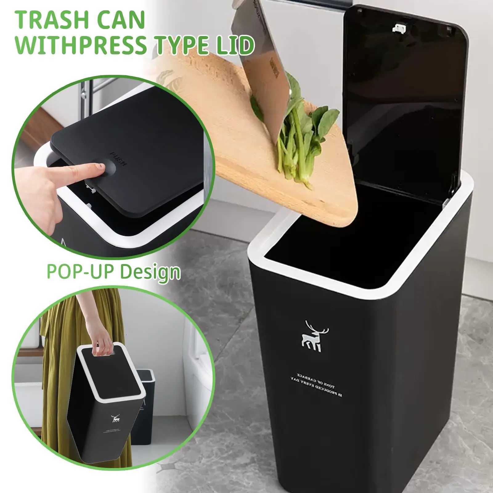 Nordic Press-type Toilet Trash Can 10L15L Household with Lid Kitchen ification Bathroom Living Room Rectangular Garbage Can C251120