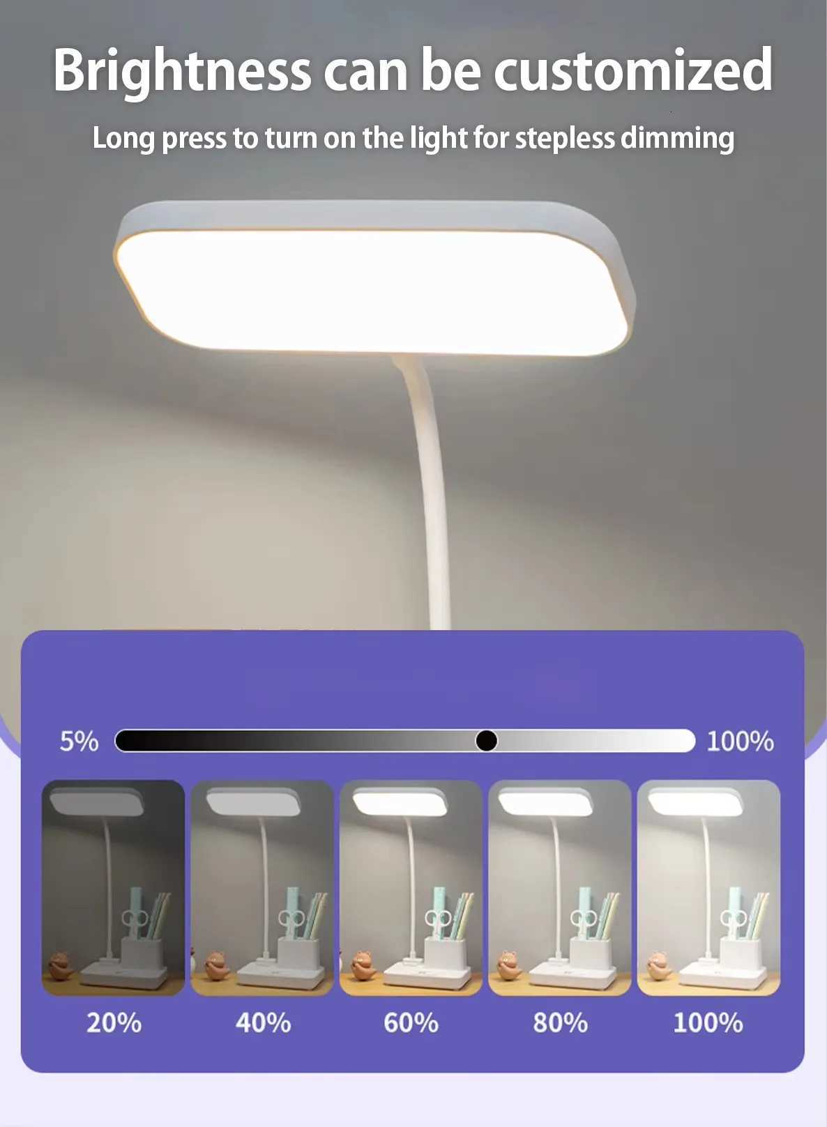 LED3 Modes Touch Dimming USB Dimming Clip Student Dormitory Learning StudyTable Light Bedside Flexo LampsRechargeable desk lamp M251120