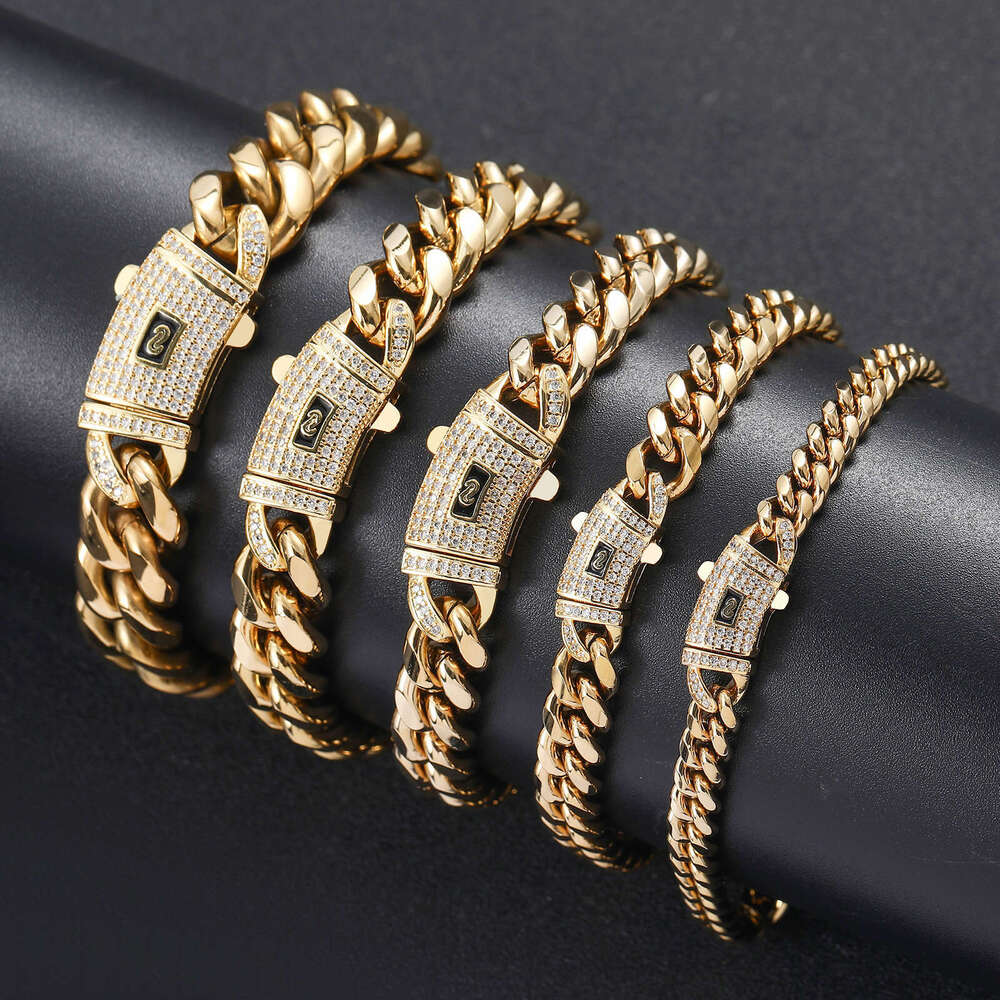 Luxury Designer 6mm-14mm Sterling Silver Necklace Encrypted 14K Gold Cuban Inlaid Ice Out VVS Moissanite Necklace Bracelet Free shipping
