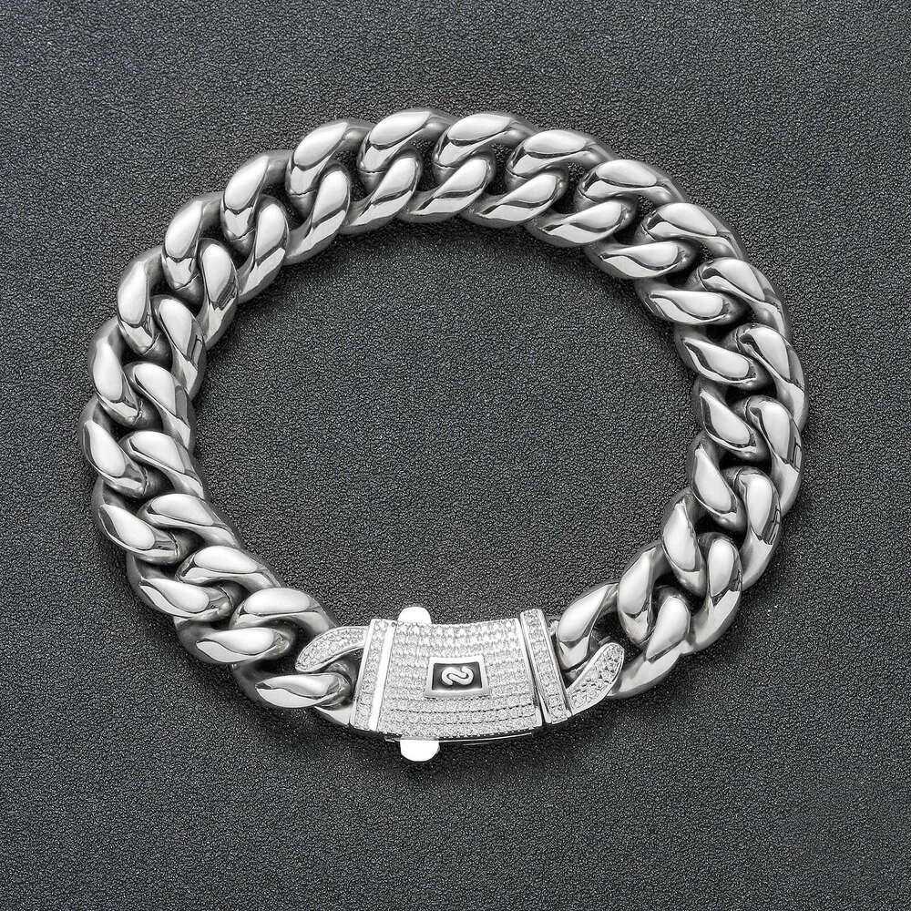 Luxury Designer 6mm-14mm Sterling Silver Necklace Encrypted 14K Gold Cuban Inlaid Ice Out VVS Moissanite Necklace Bracelet Free shipping