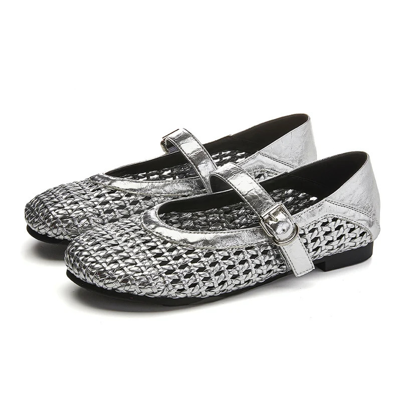 AIYUQI Womens Sandals Flat Knitted Mary Jane Shoes Summer Large Hollow Slippers 250420BJ