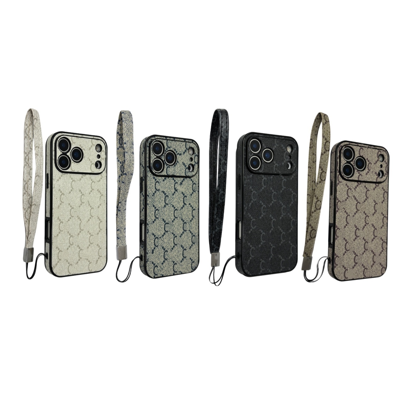 Monogram Case for iPhone 17 Pro Max Leather 16 15 14 Plus 13 12 11 Pro Designer Phone Case with Handheld Rope Phone Case Shockproof with Strap Ultra Slim Colorful