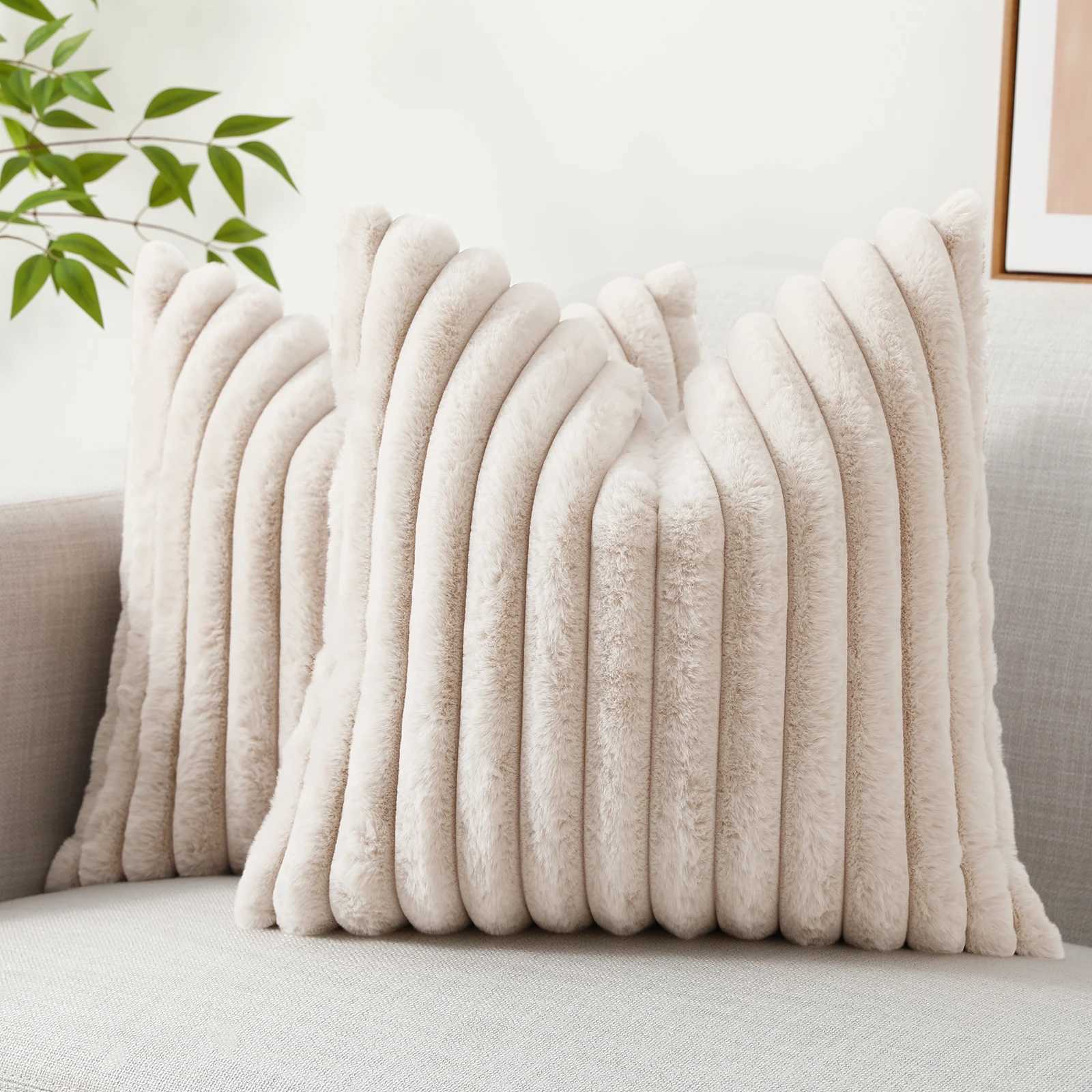 Pillow Case Homaxy Plush Cover 50x50cm Soft Fluffy Striped Cushion Cover 40x40 Luxury case Home Decorative Case For Sofa C251120