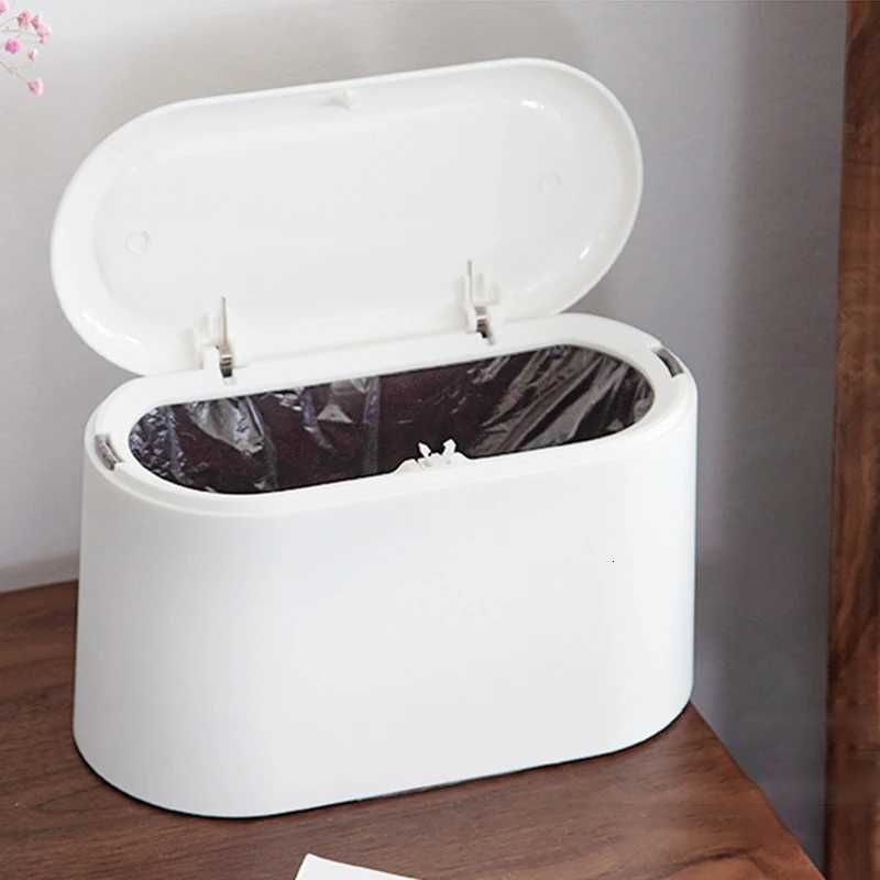 Mini Simple Office Garbage Bucket Desktop Trash Bin Durable Storage Bucket Can Automatic Pop-up Lid For Dressing Tables Home C251120