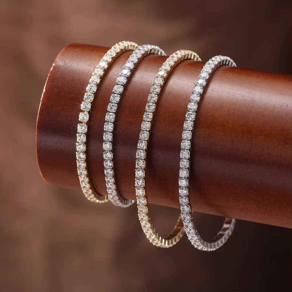 RINNTIN SB217 Exquisite 3mm Stretchable Tennis Bracelet, Sparkg Sier Bracelet for Women's Accessories