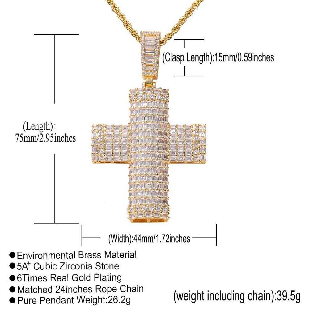 Luxury designer encrusted ice out VVS Moissanite Cross Pendant Hip Hop Necklace with free shipping