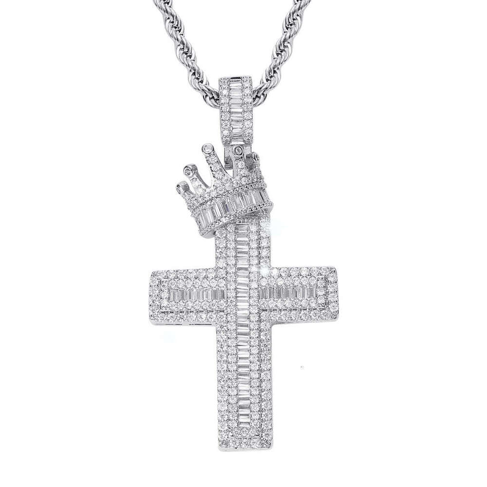 Luxury designer Crown Cross with real gold plated sterling silver set Ice out VVS Moissanite Hip Hop Men Women Necklace Pendant Free shipping