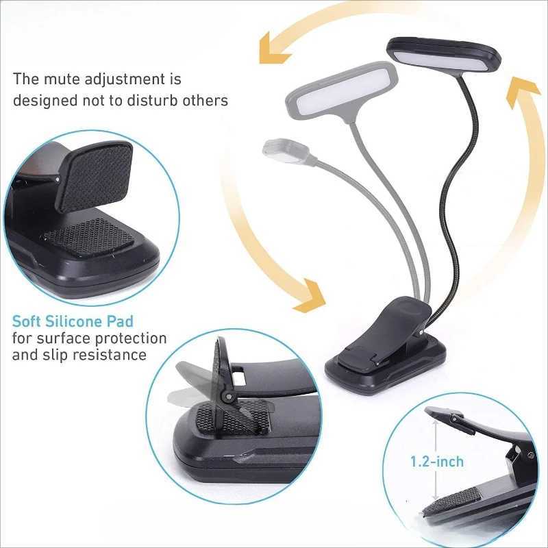 LED Book Light Reading Light Eye Caring Clip-on USB Rechargeable Dimmable Light Lamp Adjustable Flexible Night Reading Lamp M251120