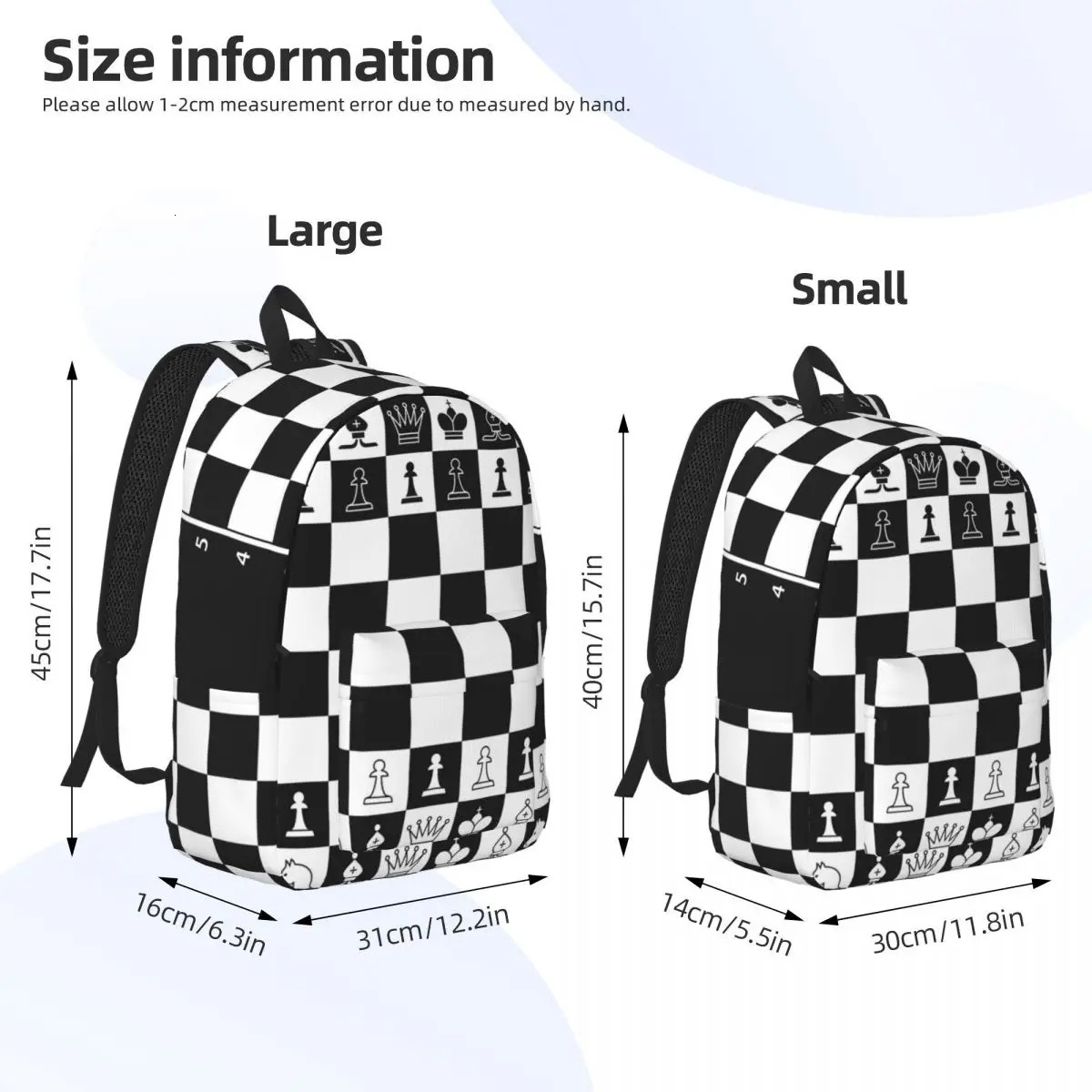 Men Women Backpack Large Capacity School for Student Black And White Chess Board Bag 251111