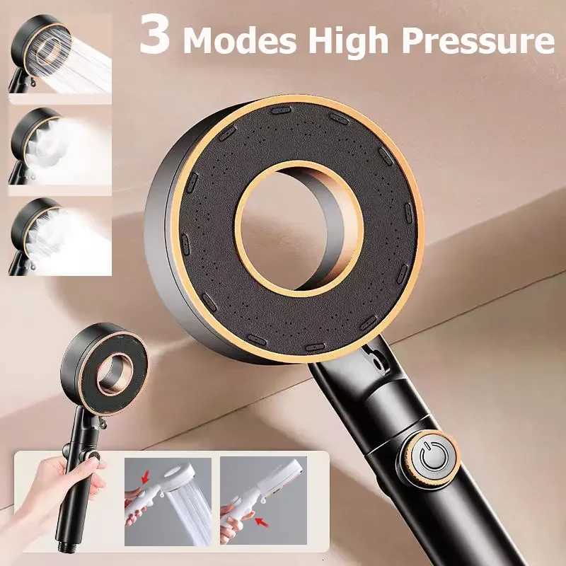 High Pressure Shower Head 3 Modes Adjustable Water Saving Spray Nozzle One Key Stop Water Black Showerhead Bathroom AccessoriesM251120