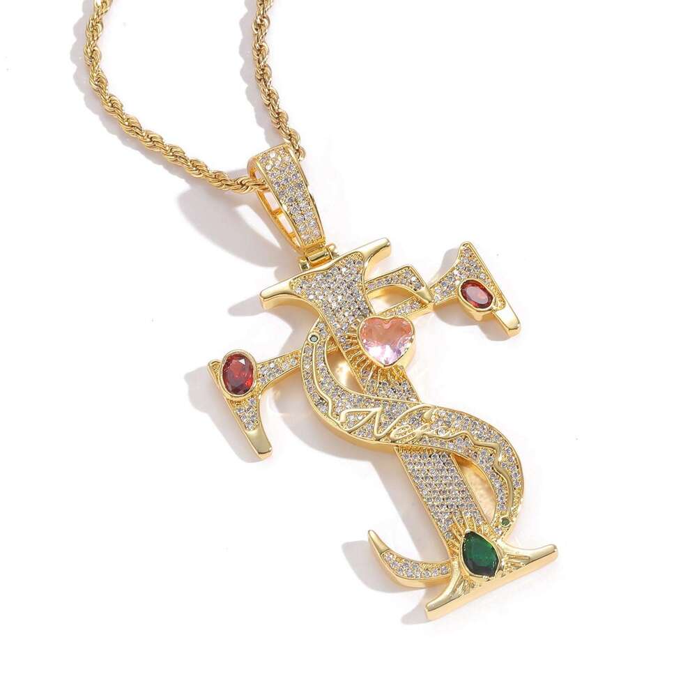 Luxury designer Men Women's Sterling silver Cross Pendant inlaid with colored ice out VVS Moissanite Hip Hop necklace Free shipping