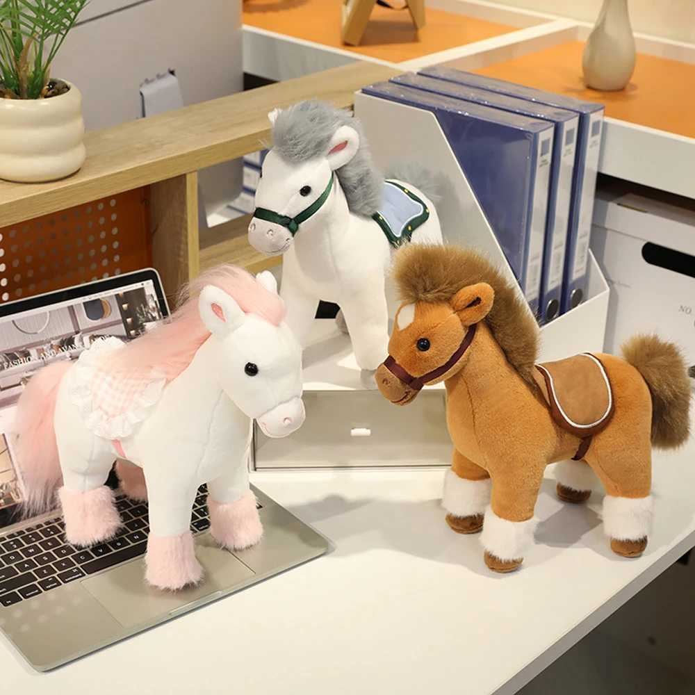 15cm Simation Brown Horse Plush Toys White Horse Stuffed Soft Dolls With Saddles Chinese New Year Mascot Gifts C251202