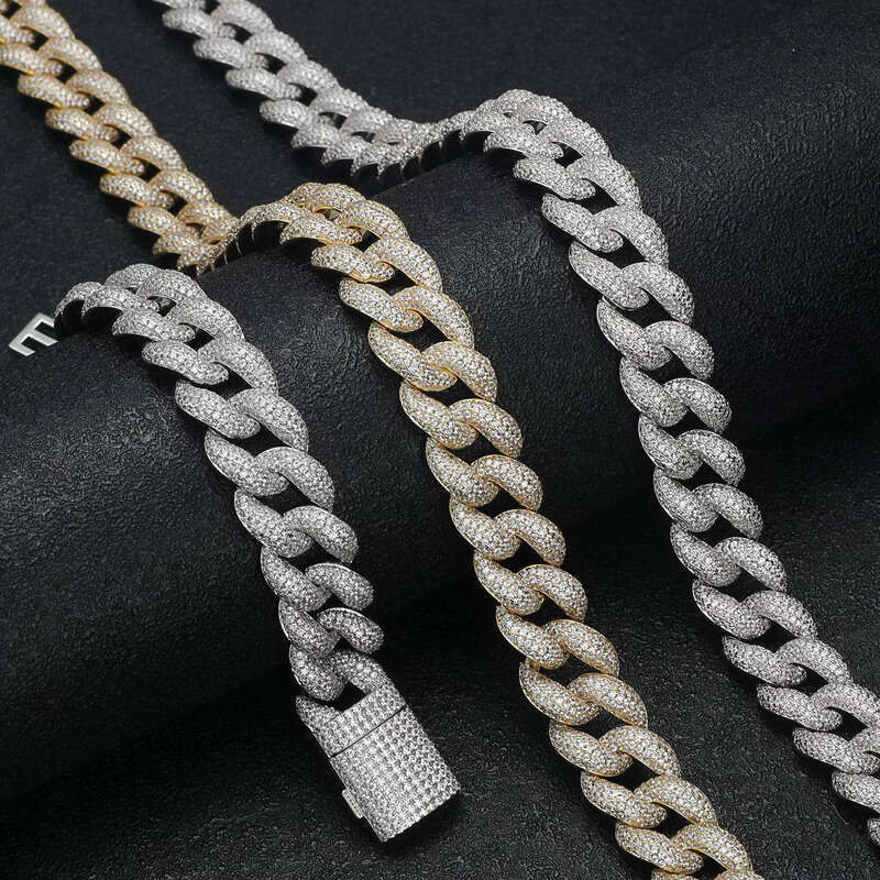 for Men and Women, 15mm Pure Sier Cuban Chain with Ice-Cold Silicone Stone