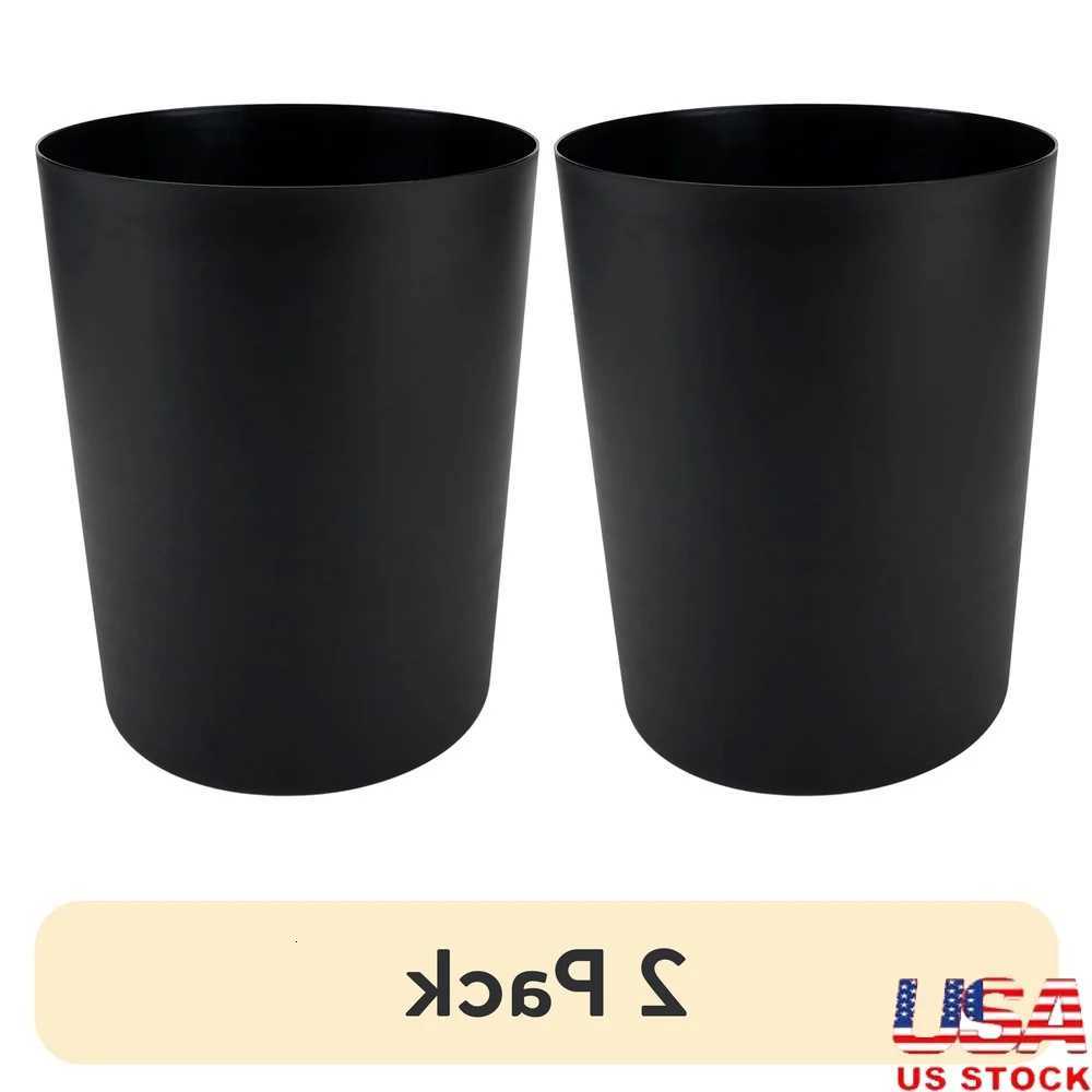 2 Pack 5 Gallon Black Plastic Wastebasket Indoor Trash Can Durable Easy Clean Ideal Office Home C251120