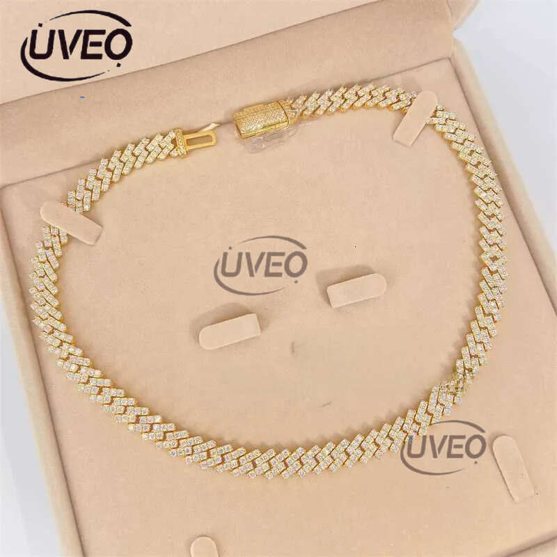2023 Iced Out Jewelry 10mm Stone Vvs Moissanite Dia 10k Real Gold Cuban Necklace
