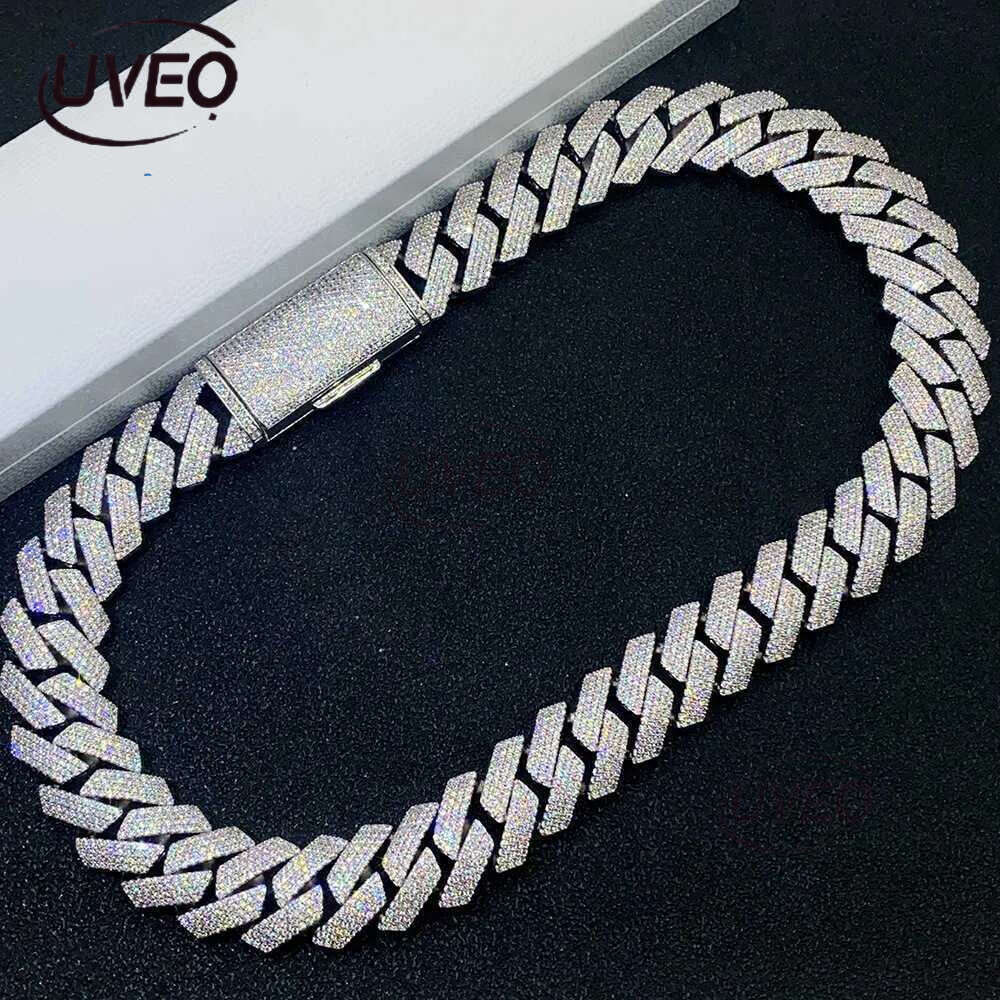 Top quality Moissanite cuban k chain 20mm 4 row full dia ice out vvs pass dias tester stainless steel hiphop men women jewelry bracelet necklace