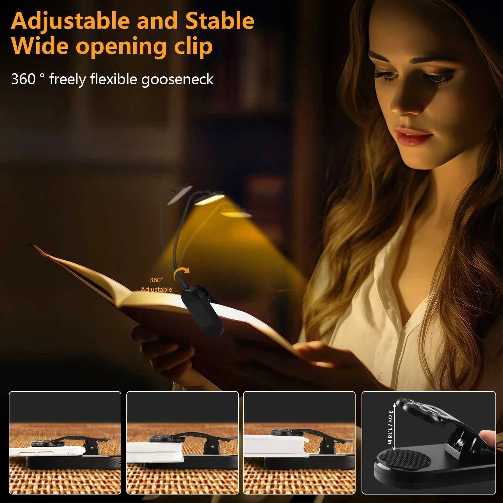 Mini LED Book Light Eye Protection Flexible Reading Lamp Foldable Clip-on Desk Lights Usb Charging For Bedroom Study Lighting M251120