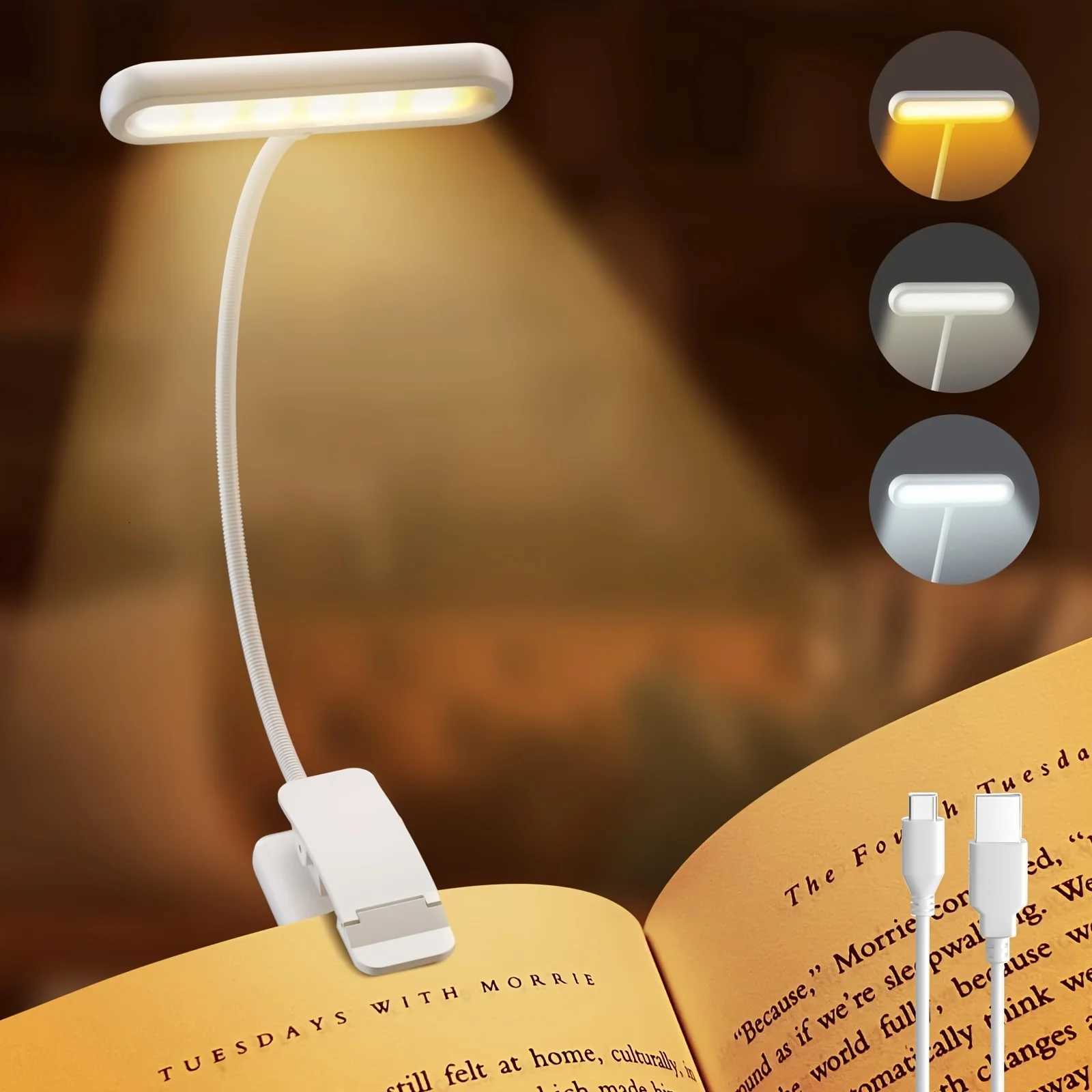 1 pcs USB Rechargeable Book Light 3 Color Adjustable LED Reading Lamp with Clamp Eye-Care Night Light for Bed Study Desk M251120