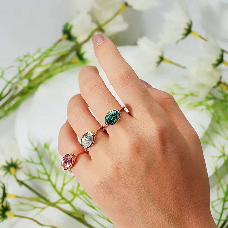 Starsgem Best-Selling 14k Solid Inlay Set West-East Oval Spinel Pink Blue Engagement Ring