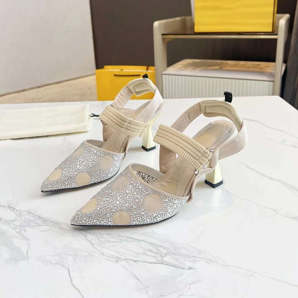 Women Size35-42 Genuine Leather Crystal Pumps Super High Heels Mesh Sandals Pointed Toe Designer Shoes atillas De Mujer