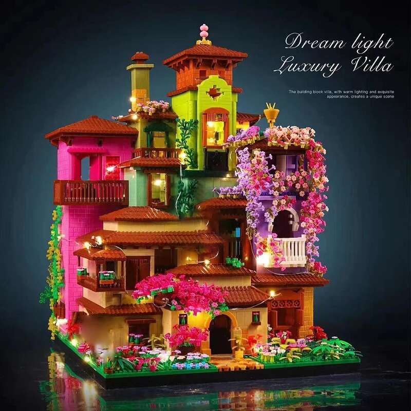 7080PCS Magic Castle Sakura House Building Blocks City Street Model With LED Lights Mini Bricks Toys Children's Christmas Gifts