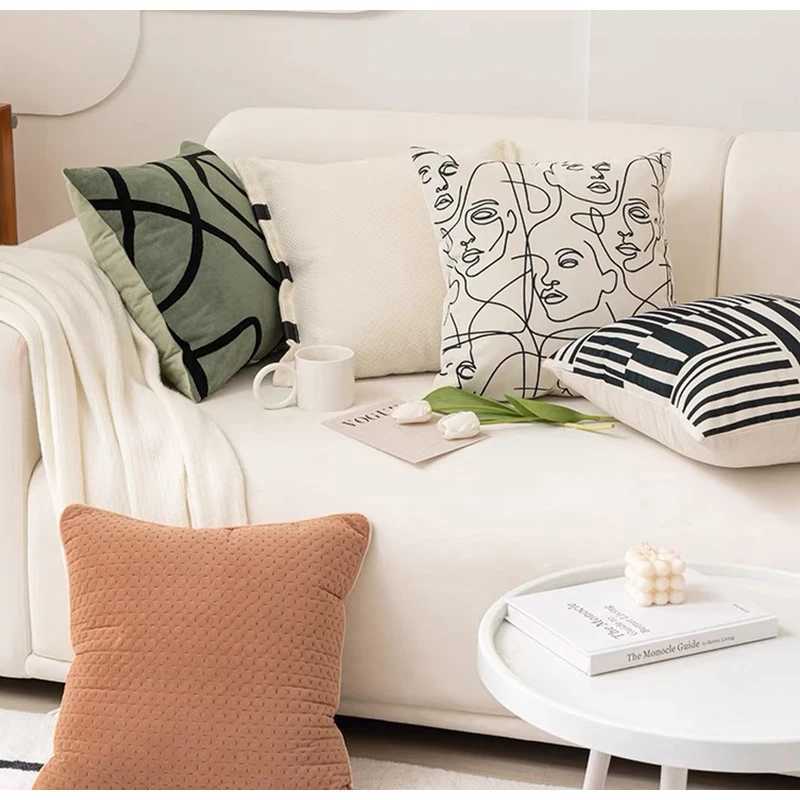 Pillow Case DAVINRICH Beige Textured Cover Abstract Bedside Cushion Office Lumbar Support Model Room Cushion Cover Without Core 45x45 C251120