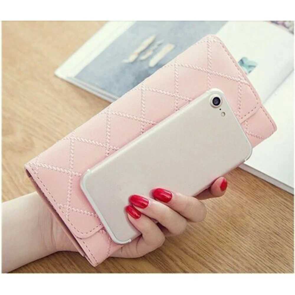 Women PU Leather Long Wallet Diamond Pattern Purse Large Capacity Card Holder Crown Buckle Ladies Phone Bag Girls GiftsW251120