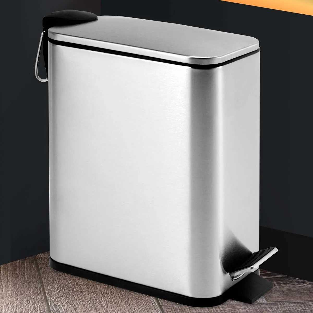 5L Rectangular Sanding Trash Can With Lid And Foot Pedal Stainless Steel Household Cleaning Bucket Kitchen Storage Bucket C251120