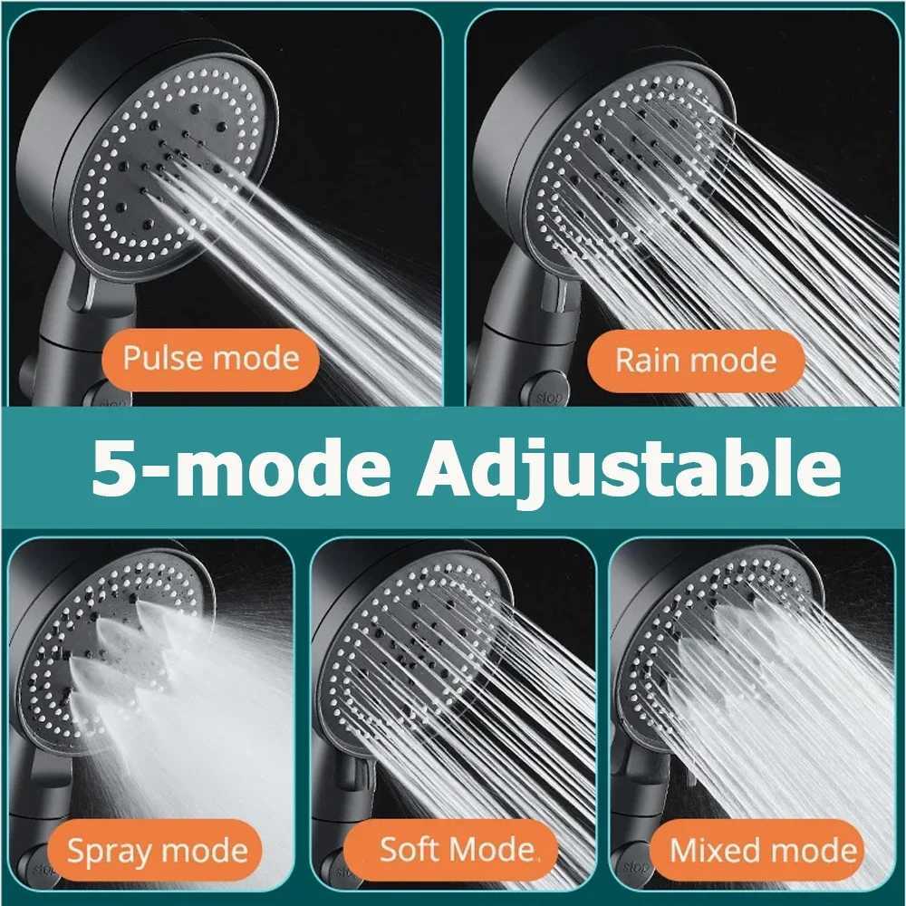 5 Modes Handheld Shower Head with ON/OFF Switch High Pressure Bathroom Shower Head Spray Nozzle with 15M Hose and HolderM251120