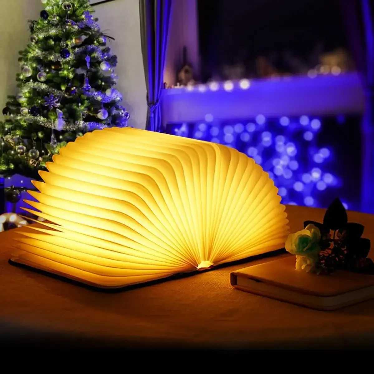 3D Folding Book Light LED Night Light 3-Color USB Charging Portable Wooden Magnetic Table Lamp Decoration Christmas Holiday Gift M251120