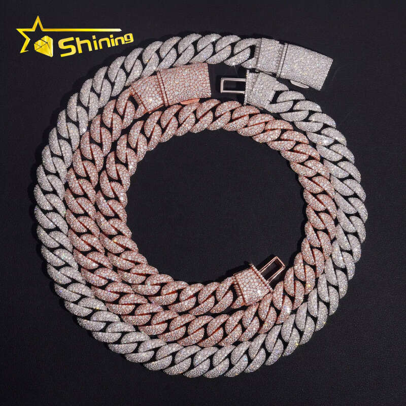 Hip Hop Accessories Men's 15mm Rose Gold Mosaic Set Silicon Stone Sier Cuban Chain