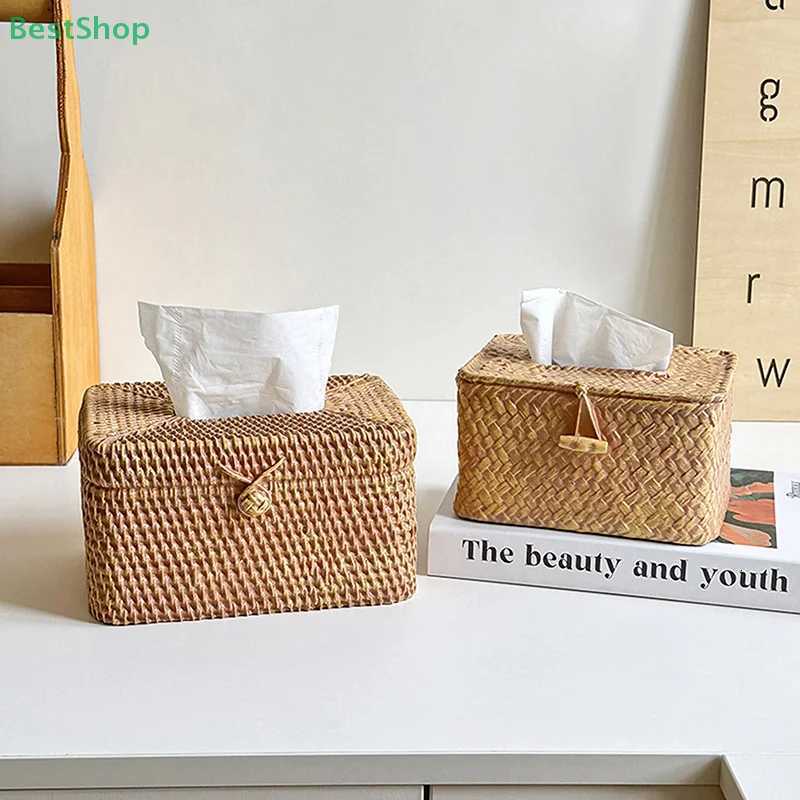 Woven Tissue Box Imitation Rattan Woven Grass Tissue Storage Box Luxury Tissue Paper Holder Home Living RoomTable Decoration C251120