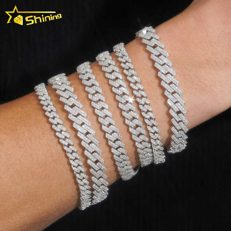 RTS Pass Tester Sier 6mm 8mm 10mm Two Rows Iced Out Hip-Hop VVS hip-hop moissanite Cuban Chain