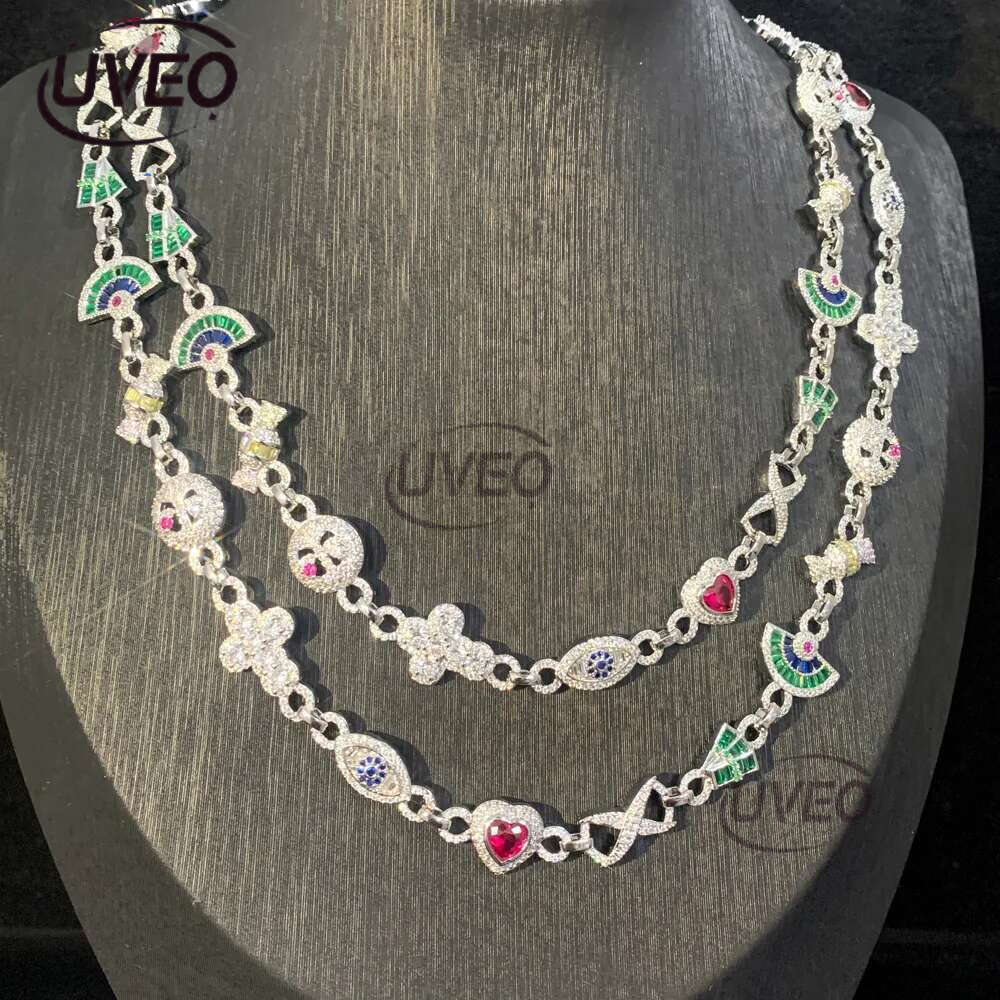 Luxury designer Colored Ice Out VVS Moissanite Cross Evil Eyes Ice Out Cuban k Chain Hip Hop Necklace Jewelry with FREE shipping
