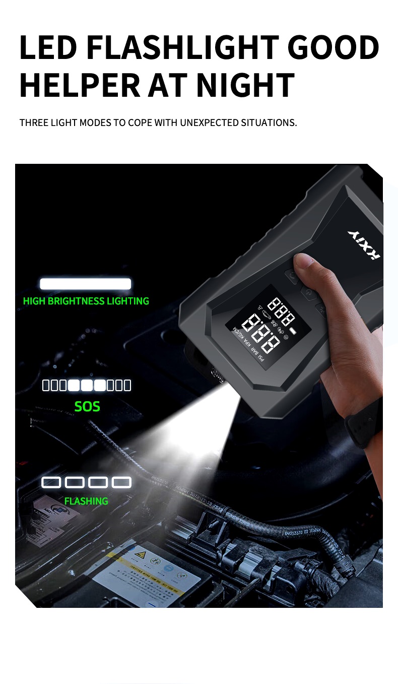 Wireless car air compression starter with air compression function, emergency battery start power supply, 12V car charger (8.0L gasoline/diesel)