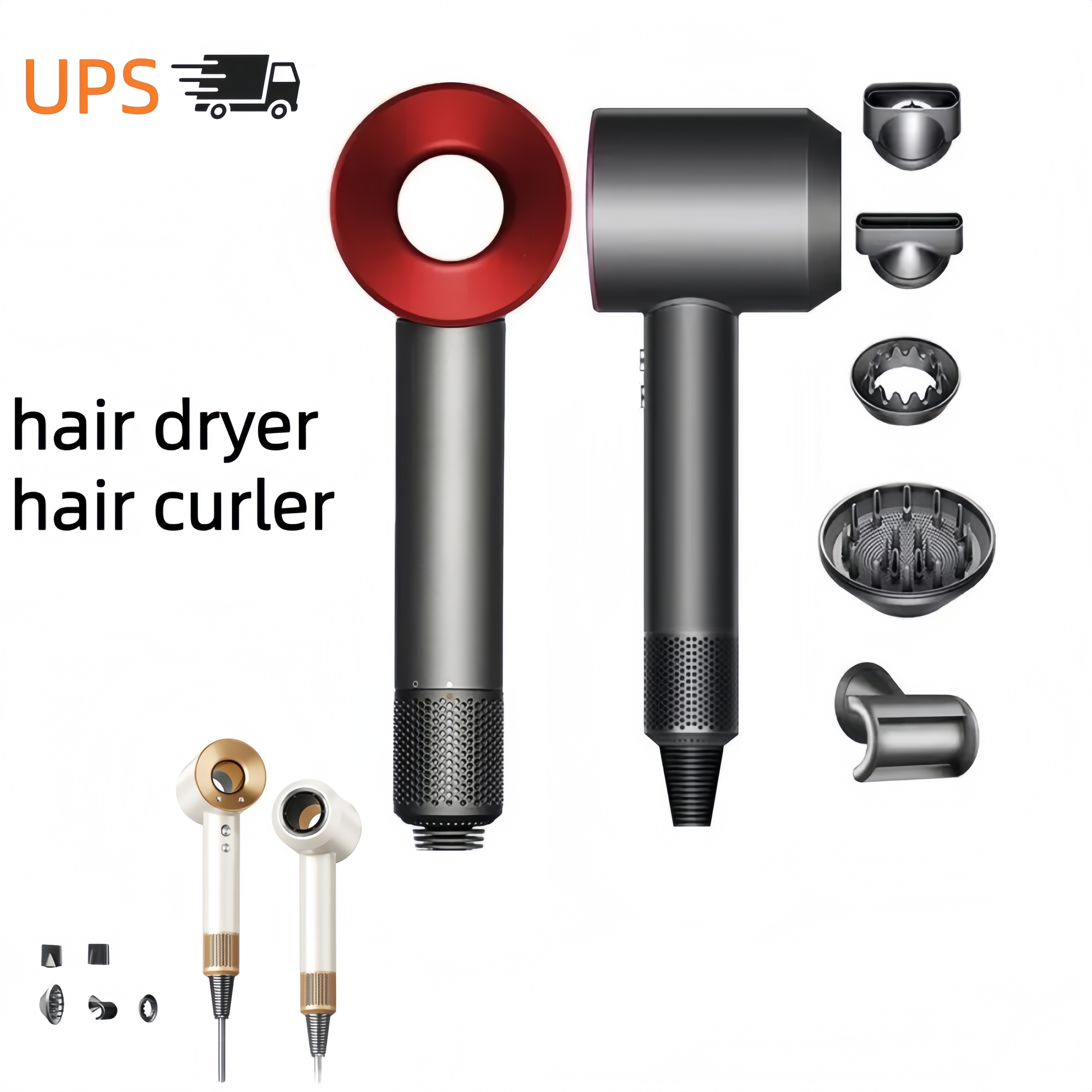 7-in-1 Hair Dryer Professional Electric Air Pack Negative Ion Powerful Cold Wind Hair Dryer Care Temperature Cold and Warm Wind Care Tool With Five Nozzles