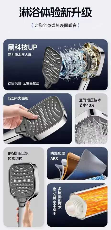 Upgraded 8 Modes Large Flow Shower Head One Key Stop Bathroom High Pressure Water Saving Shower Big Panel Bathroom AccessoriesM251120