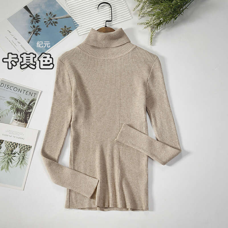 hoodie Women's Wear Long Sleeved High Neck Solid Color Korean Version Pullover (24 Colors) Knitted Base Sweater jacket