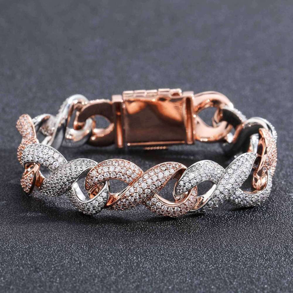 Luxury designer 15mm 8-figure Cuban Chain Rose Gold two-tone Hip Hop Ice Out VVS Moissanite Necklace Bracelet with free shipping