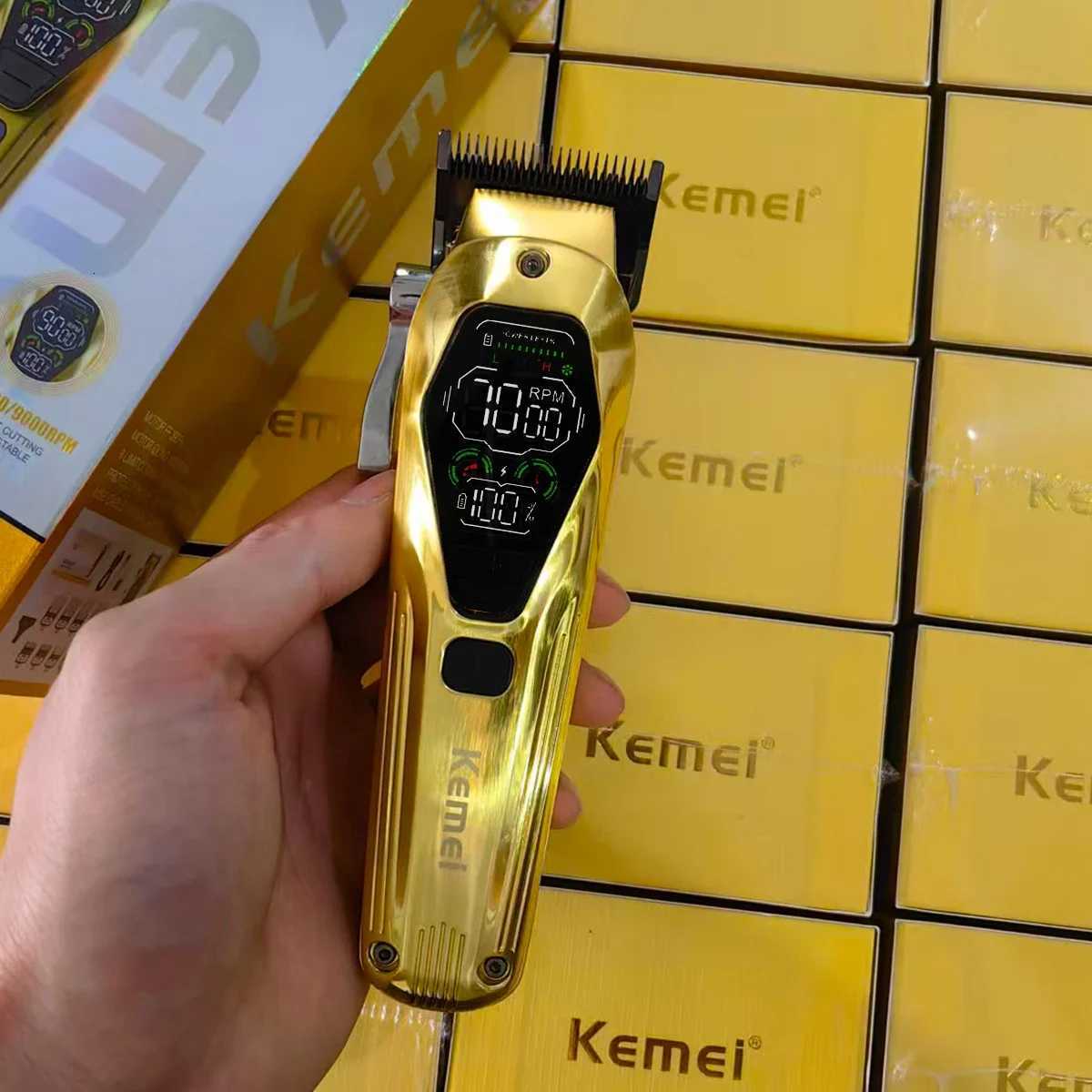 Kemei KM-1698 Mens Hair Clipper 9000RPM 10W High Power Full Metal DLC Blade LED Display Professional Hair Cutting Hair TrimmerT251120