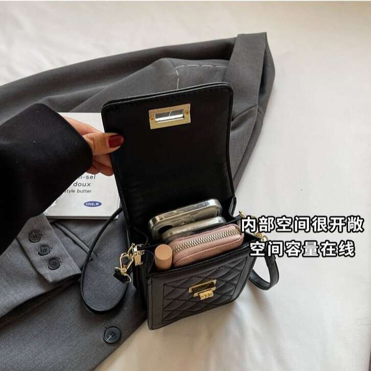 Women's new fashionable checkered embroidery thread high-end commuting phone bag, zero wallet, single shoulder diagonal cross bag