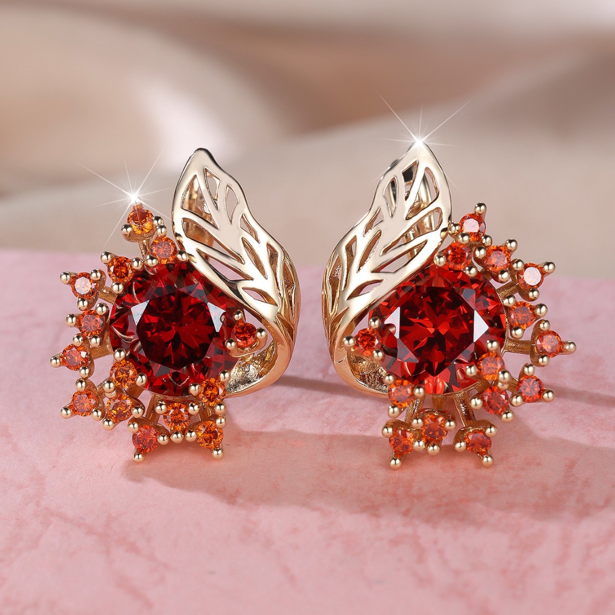 Round Flower Feather Zircon Earrings with Personality moissanite designer earrings designer earrings for woman pearl earrings gold designer ohrringe j - view 4