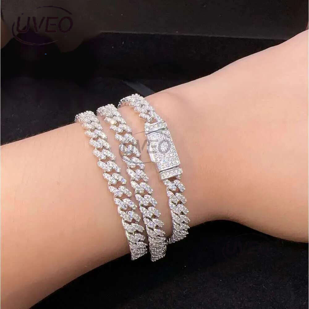 Fashion Hip Pop Jewelry 9mm Width Sier Plated Iced Out Cubic Zirconia Brass Cuban k Chain Bracelet